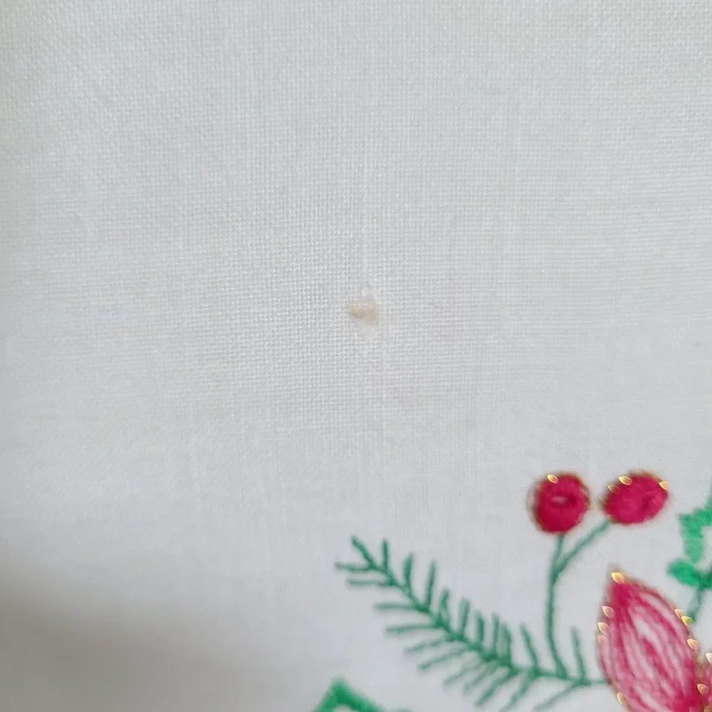 Christmas Poinsettia Embroidered Throw Pillow Gold Cord Scalloped Ruffle Vintage